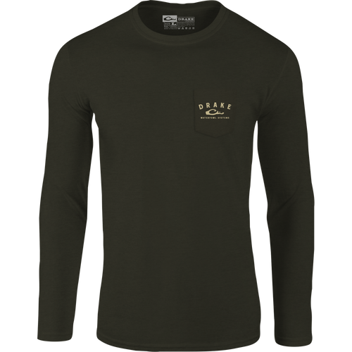 A Purewhitelaneshop Old School Bar Long Sleeve T-Shirt with logo on front pocket and Old School Camo Series back graphic. 60% Cotton/40% Polyester blend for comfort.