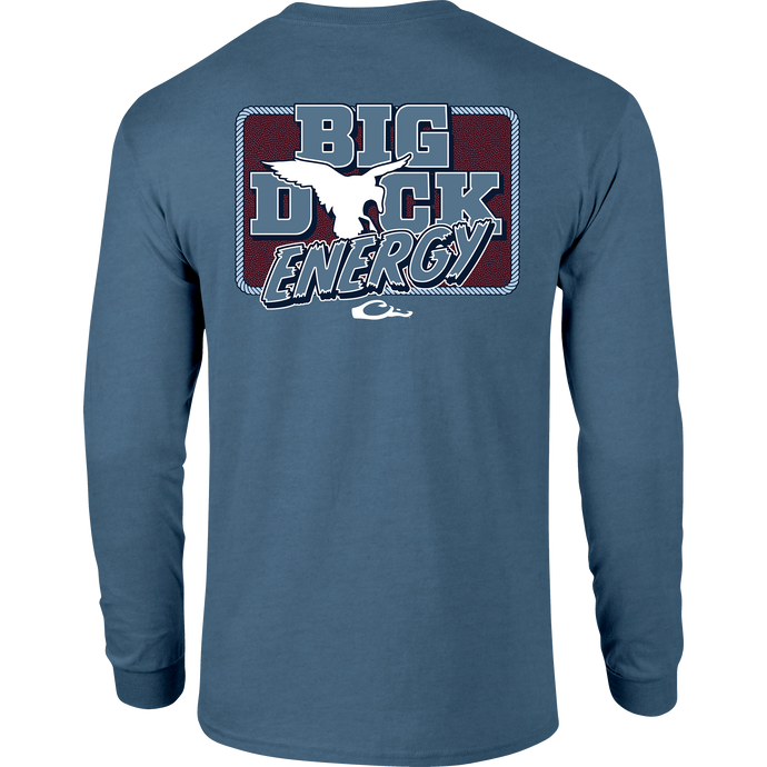 Big Duck Energy Long Sleeve T-Shirt featuring the Drake logo on the front pocket and a large graphic on the back, made from a soft cotton-polyester blend.