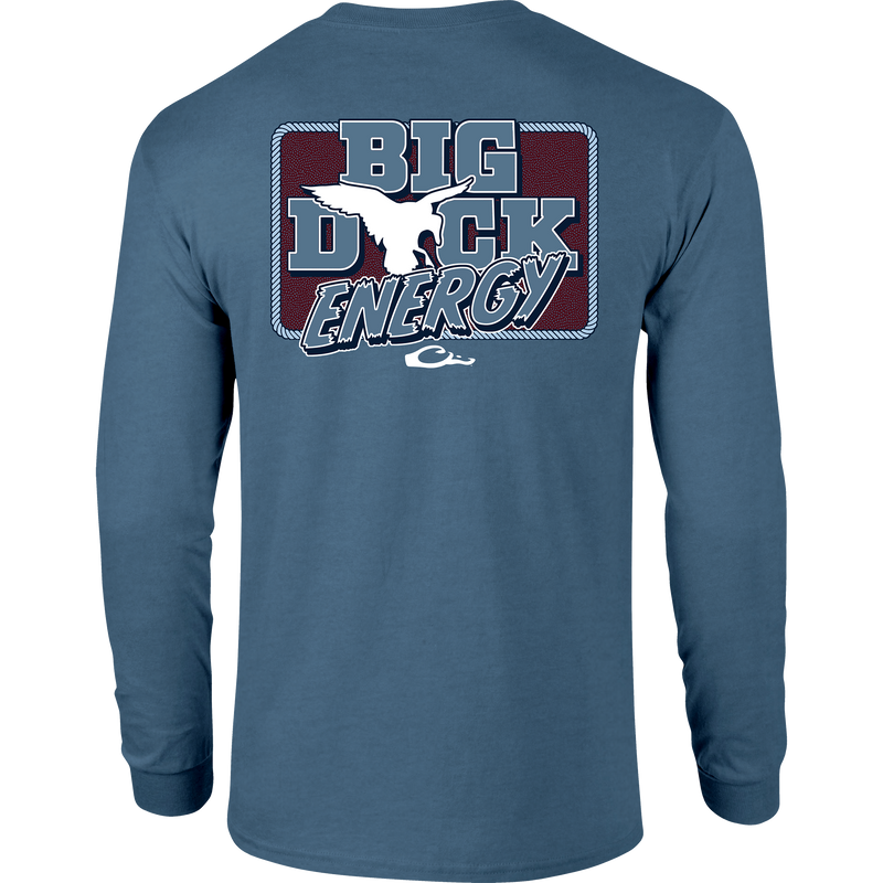 Big Duck Energy Long Sleeve T-Shirt featuring the Drake logo on the front pocket and a large graphic on the back, made from a soft cotton-polyester blend.