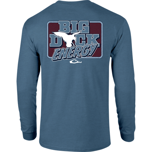 Big Duck Energy Long Sleeve T-Shirt featuring the Drake logo on the front pocket and a large graphic on the back, made from a soft cotton-polyester blend.
