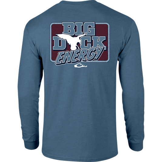 Big Duck Energy Long Sleeve T-Shirt featuring the Drake logo on the front pocket and a large graphic on the back, made from a soft cotton-polyester blend.