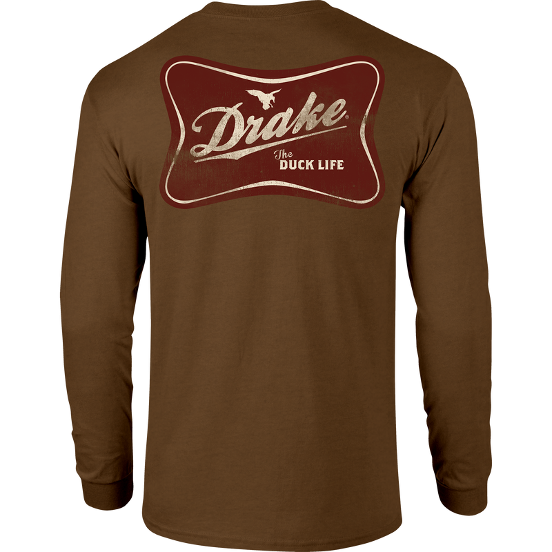 The Drake Life Long Sleeve T-Shirt features a front pocket with the Drake logo and a back Drake Duck Life graphic, made from a soft cotton-polyester blend.