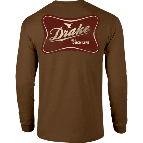 The Drake Life Long Sleeve T-Shirt features a front pocket with the Drake logo and a back Drake Duck Life graphic, made from a soft cotton-polyester blend.