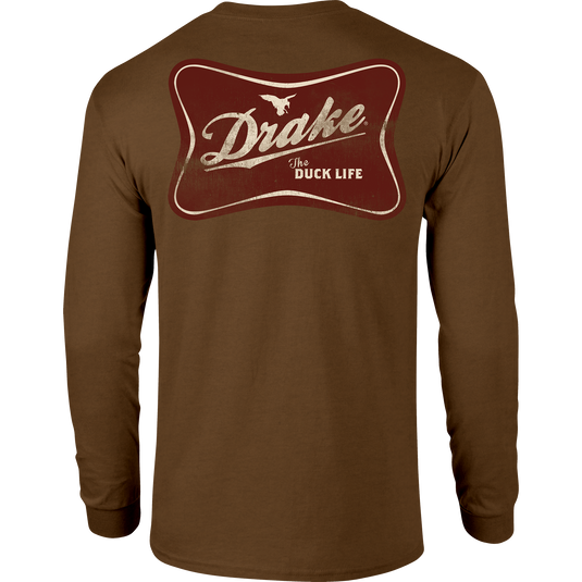 The Drake Life Long Sleeve T-Shirt features a front pocket with the Drake logo and a back Drake Duck Life graphic, made from a soft cotton-polyester blend.