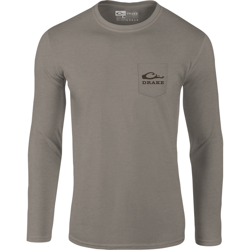 Old School Original Long Sleeve T-Shirt featuring Drake logo on front pocket and graphic on back, crafted from a soft cotton-polyester blend.