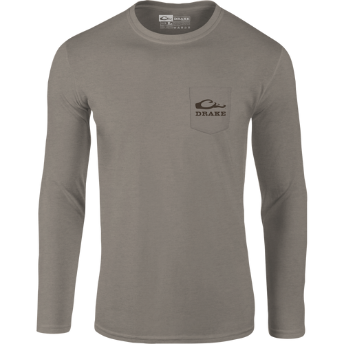 Old School Original Long Sleeve T-Shirt featuring Drake logo on front pocket and graphic on back, crafted from a soft cotton-polyester blend.