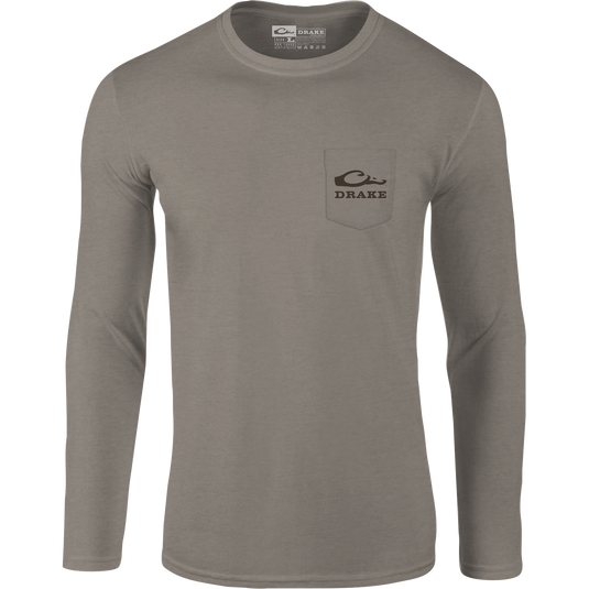 Old School Original Long Sleeve T-Shirt featuring Drake logo on front pocket and graphic on back, crafted from a soft cotton-polyester blend.