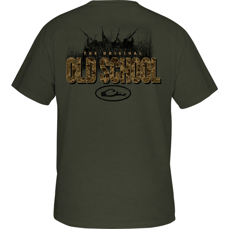 Original Old School T-Shirt featuring a front pocket Drake Logo and detailed back graphic, crafted from a soft cotton-polyester blend for comfort.