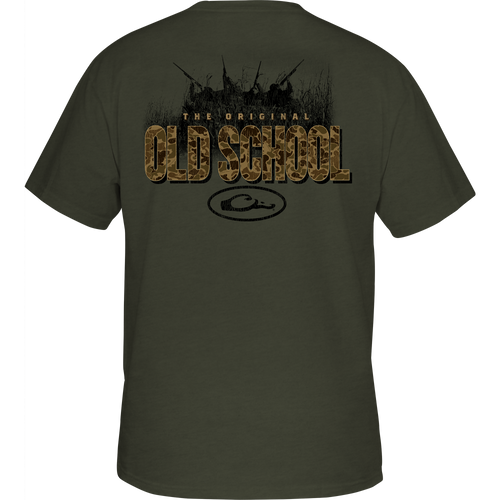 Original Old School T-Shirt featuring a front pocket Drake Logo and detailed back graphic, crafted from a soft cotton-polyester blend for comfort.