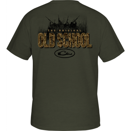 Original Old School T-Shirt featuring a front pocket Drake Logo and detailed back graphic, crafted from a soft cotton-polyester blend for comfort.