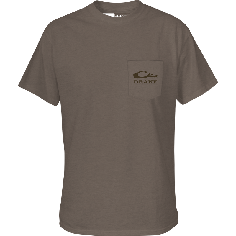 Original Old School T-Shirt featuring a front pocket Drake Logo and a back graphic, crafted from a soft cotton-polyester blend for comfort.