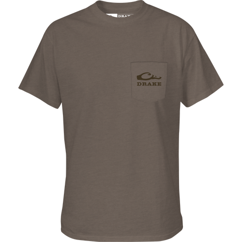Original Old School T-Shirt featuring a front pocket Drake Logo and a back graphic, crafted from a soft cotton-polyester blend for comfort.