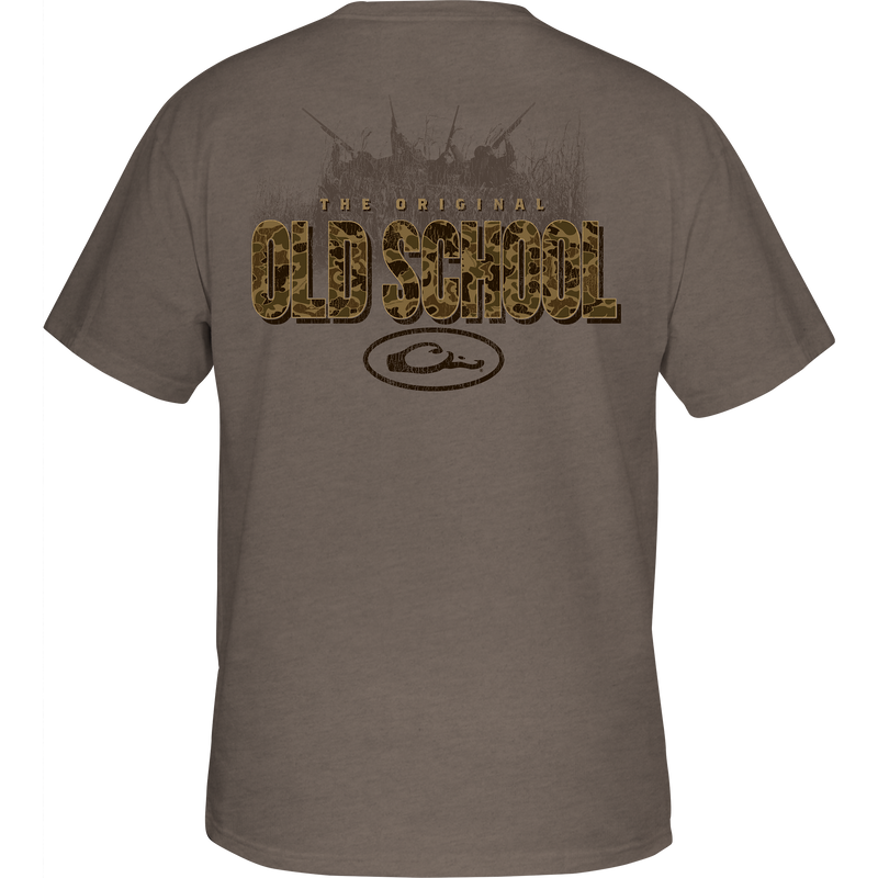 Original Old School T-Shirt features Drake Logo on front pocket and detailed graphic on back, crafted from a soft cotton-polyester blend.