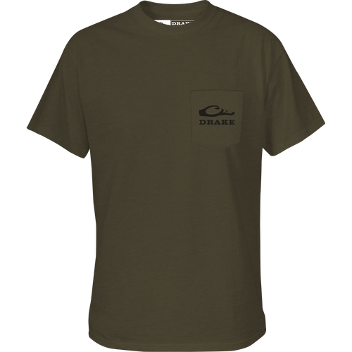 Old School Lab T-Shirt featuring a Drake logo on the front pocket and a graphic on the back, crafted from a soft cotton-polyester blend.