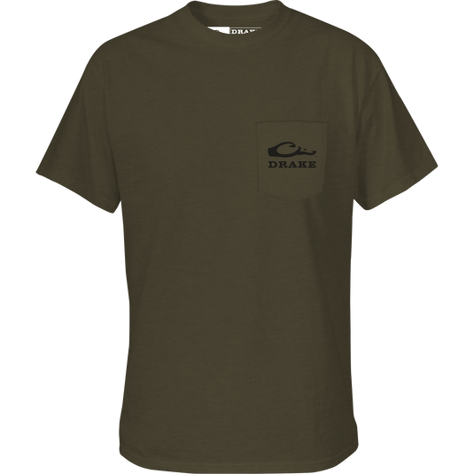 Old School Lab T-Shirt featuring a Drake logo on the front pocket and a graphic on the back, crafted from a soft cotton-polyester blend.