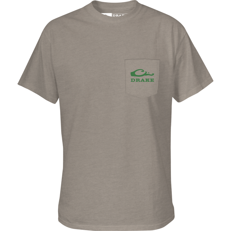 Hollywood T-Shirt featuring a Drake logo on the front pocket, showcases a Northern Shoveler from the Ducks of Drake Series, crafted in a soft cotton-polyester blend.