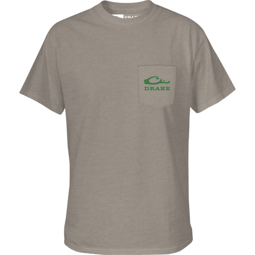 Hollywood T-Shirt featuring a Drake logo on the front pocket, showcases a Northern Shoveler from the Ducks of Drake Series, crafted in a soft cotton-polyester blend.