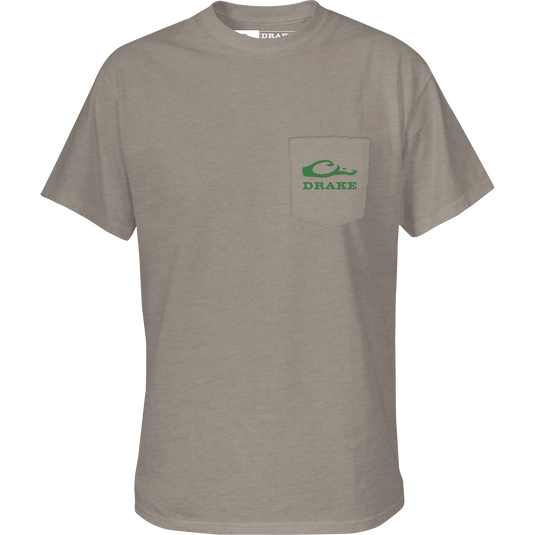 Hollywood T-Shirt featuring a Drake logo on the front pocket, showcases a Northern Shoveler from the Ducks of Drake Series, crafted in a soft cotton-polyester blend.