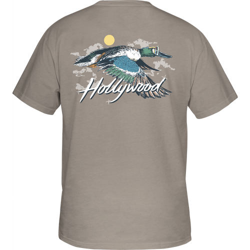 Hollywood T-Shirt featuring Drake logo on front pocket and Northern Shoveler graphic on the back, made from a soft cotton-polyester blend.