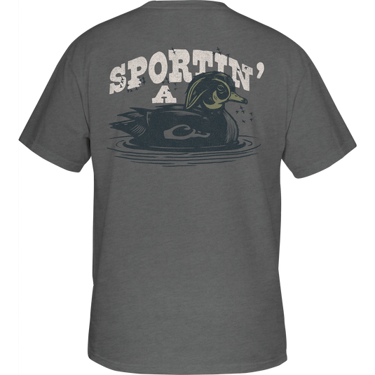 Sportin A Woodie T-Shirt featuring the Drake logo on the front pocket and a Sportin a Woodie graphic on the back, made from a soft cotton-polyester blend.