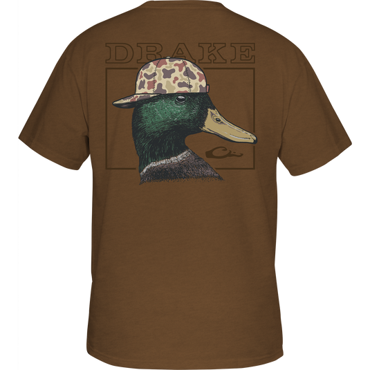 Back Cap Mallard T-Shirt featuring the Drake Logo on front pocket and a detailed Drake Back Cap Mallard graphic on the back, crafted for comfort and style.