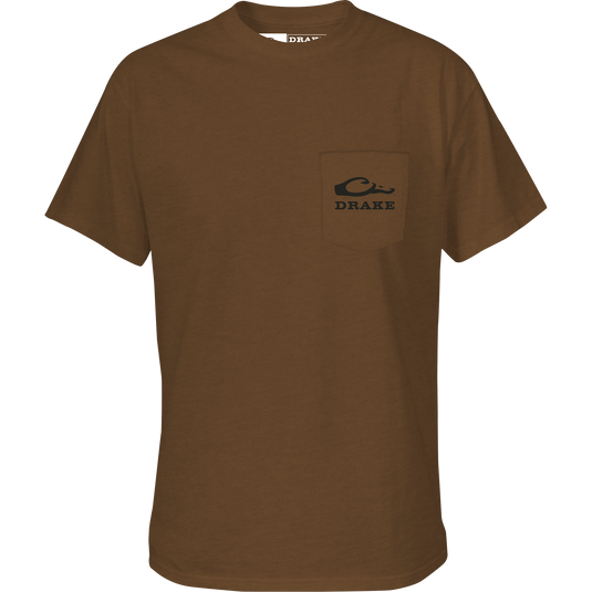 Duck Around T-Shirt featuring a front pocket with the Drake Logo and a back graphic, crafted from a soft cotton-polyester blend.