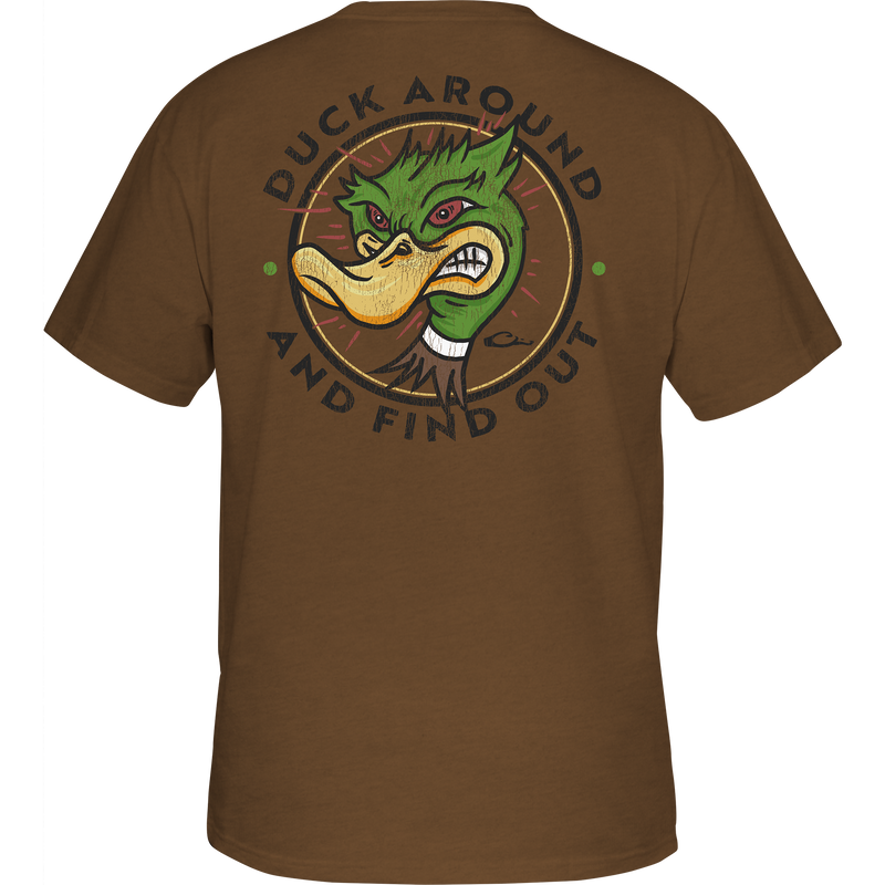 Drake Duck Around T-Shirt features a front pocket with Drake Logo and a graphic on the back, offering comfort with its cotton-polyester blend.
