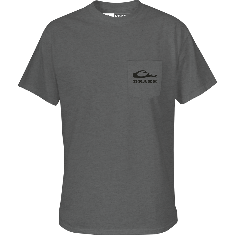 Duck Around T-Shirt with front pocket featuring Drake Logo and back graphic, made from a soft cotton-polyester blend for comfort. Part of the Snark Graphic Tee Series.