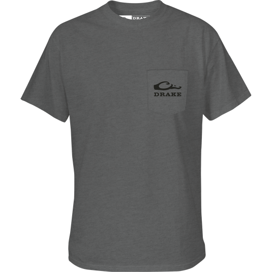 Duck Around T-Shirt with front pocket featuring Drake Logo and back graphic, made from a soft cotton-polyester blend for comfort. Part of the Snark Graphic Tee Series.