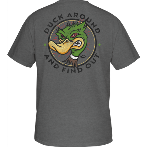 Duck Around T-Shirt with front pocket Drake Logo and back graphic, offering a soft 60% cotton and 40% polyester blend for comfort.