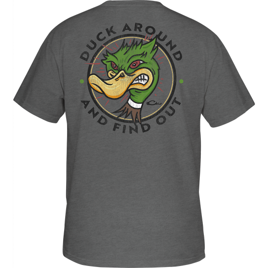 Duck Around T-Shirt with front pocket Drake Logo and back graphic, offering a soft 60% cotton and 40% polyester blend for comfort.