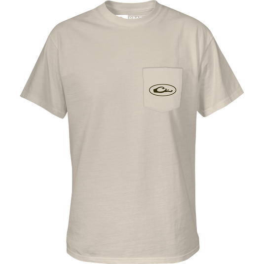 Retro Northern Shoveler T-Shirt with Drake logo on front pocket, features a Northern Shoveler graphic on back, made from a cotton-polyester blend.