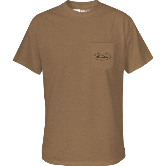 Retro Ringneck T-Shirt with Drake logo pocket and Ringneck graphic from Retro Series, made of soft cotton-polyester blend for comfort and style.