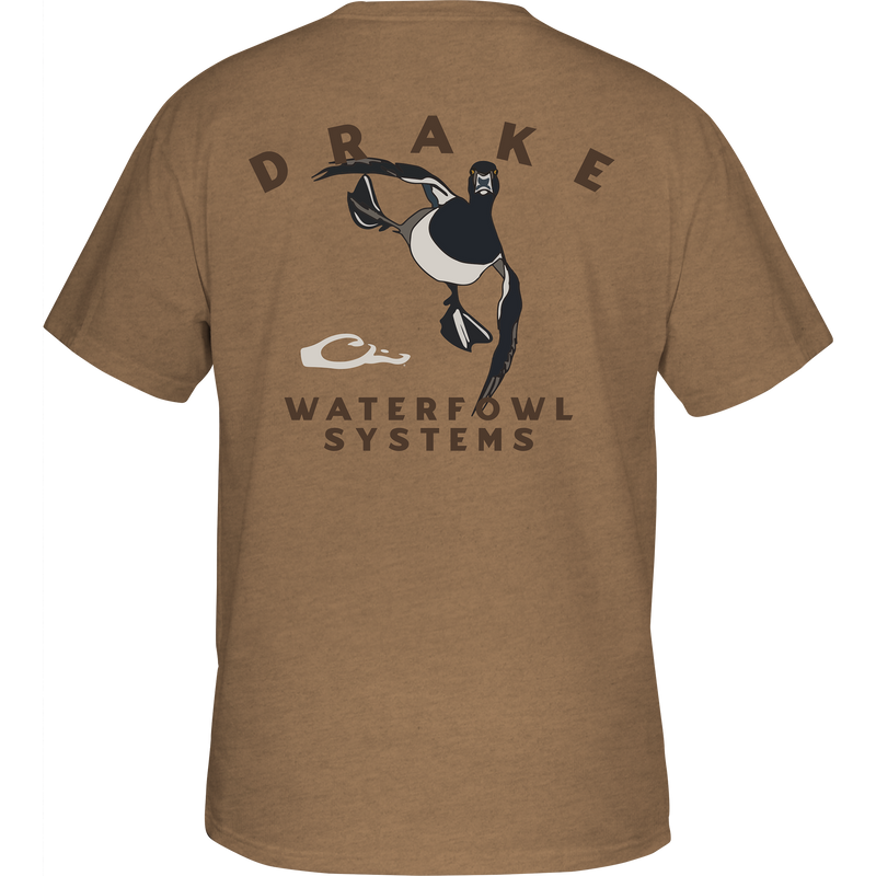 Retro Ringneck T-Shirt featuring a cartoon duck graphic on the back, designed with a blend of cotton and polyester for comfort.