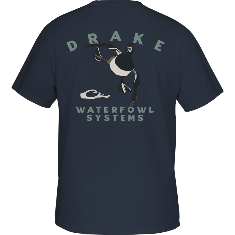 Retro Ringneck T-Shirt featuring a cartoon duck on the back, part of Purewhitelaneshop's Retro Series, with a Drake logo on the front pocket.