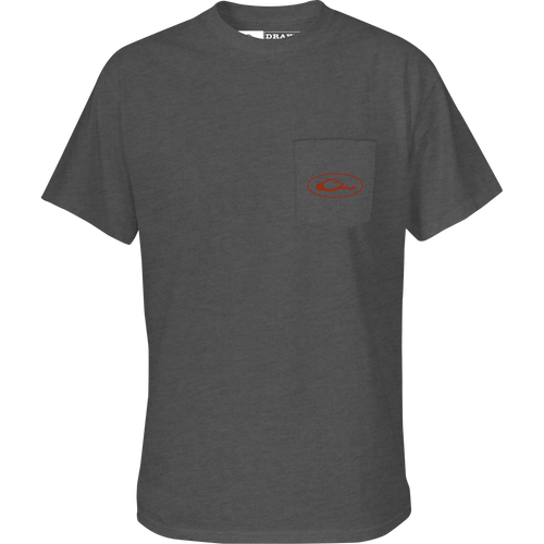 Bandana Lab Flag T-Shirt featuring a Drake duck head logo on the front pocket and a Lab with an American flag bandana graphic.