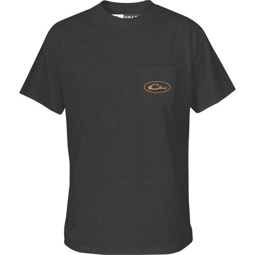 Pop Art Coonskin Cap Lab T-Shirt featuring a Drake logo on the front pocket and an abstract Black Lab graphic on the back.