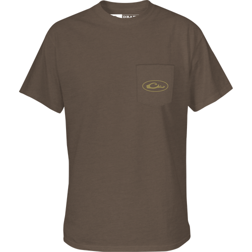 Vintage Decoy Stack T-Shirt featuring a front pocket with Drake logo, showcasing a vintage stack of decoys graphic on the back.