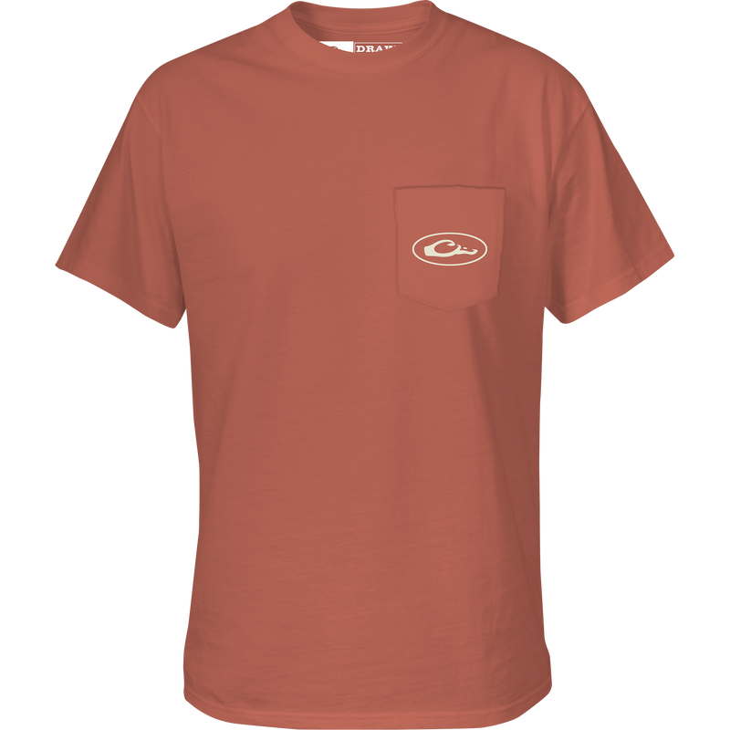 Framed Duck T-Shirt featuring a front pocket with Drake logo and vintage duck graphic, crafted for comfort with a cotton-polyester blend.