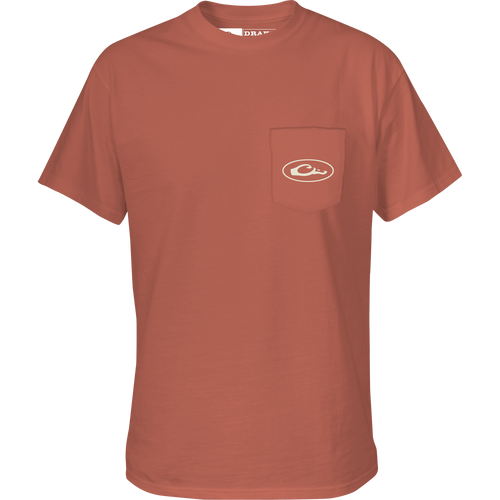 Framed Duck T-Shirt featuring a front pocket with Drake logo and vintage duck graphic, crafted for comfort with a cotton-polyester blend.
