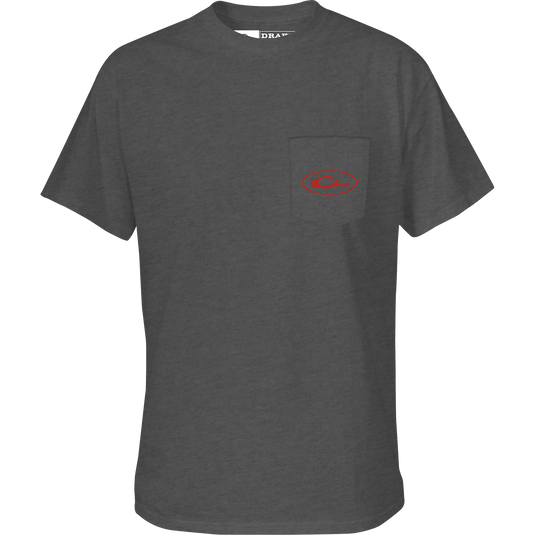 Steel Blend T-Shirt featuring a red Drake logo on the front pocket, crafted from a soft cotton-polyester blend for comfort and durability.