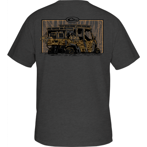Side X Side T-Shirt featuring a back graphic of a jeep, crafted from a cotton-polyester blend, with a Drake logo on the front pocket.