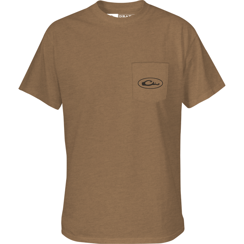 Side X Side T-Shirt featuring a Drake logo on the front pocket, crafted from a soft cotton-polyester blend for comfort, part of the Trucks of Drake Series.