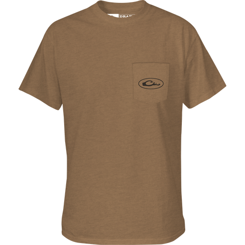 Side X Side T-Shirt featuring a Drake logo on the front pocket, crafted from a soft cotton-polyester blend for comfort, part of the Trucks of Drake Series.