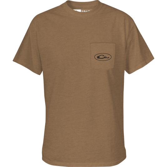 Side X Side T-Shirt featuring a Drake logo on the front pocket, crafted from a soft cotton-polyester blend for comfort, part of the Trucks of Drake Series.