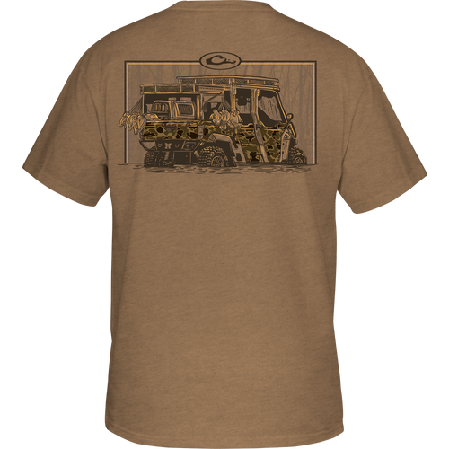 Side X Side T-Shirt featuring a back graphic of a jeep, crafted from a soft cotton-polyester blend, ideal for outdoor enthusiasts.