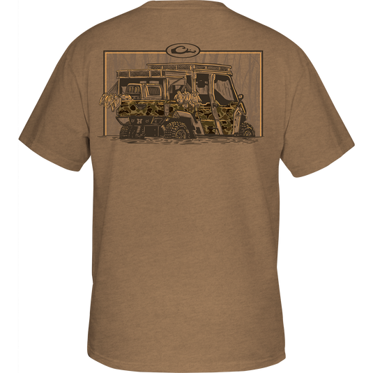 Side X Side T-Shirt featuring a back graphic of a jeep, crafted from a soft cotton-polyester blend, ideal for outdoor enthusiasts.