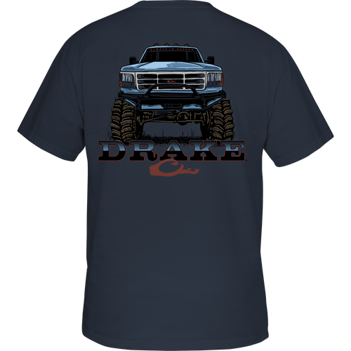 Monster Truck T-Shirt showcasing a large truck graphic on the back, crafted from a soft cotton-polyester blend with a front Drake logo pocket.