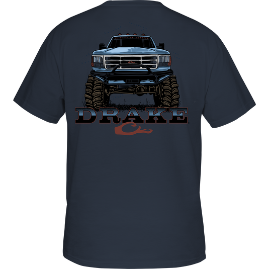 Monster Truck T-Shirt showcasing a large truck graphic on the back, crafted from a soft cotton-polyester blend with a front Drake logo pocket.