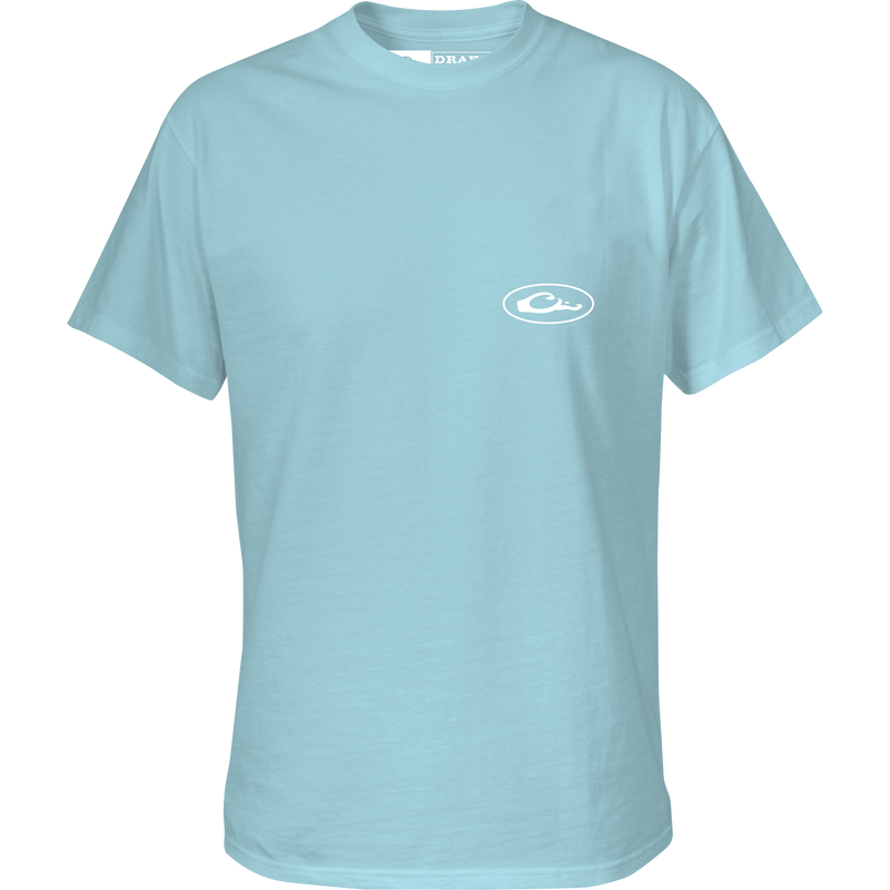 Watercolor Wood Duck T-Shirt featuring Drake logo on front, crafted from soft 100% cotton with a watercolor duck graphic on the back.